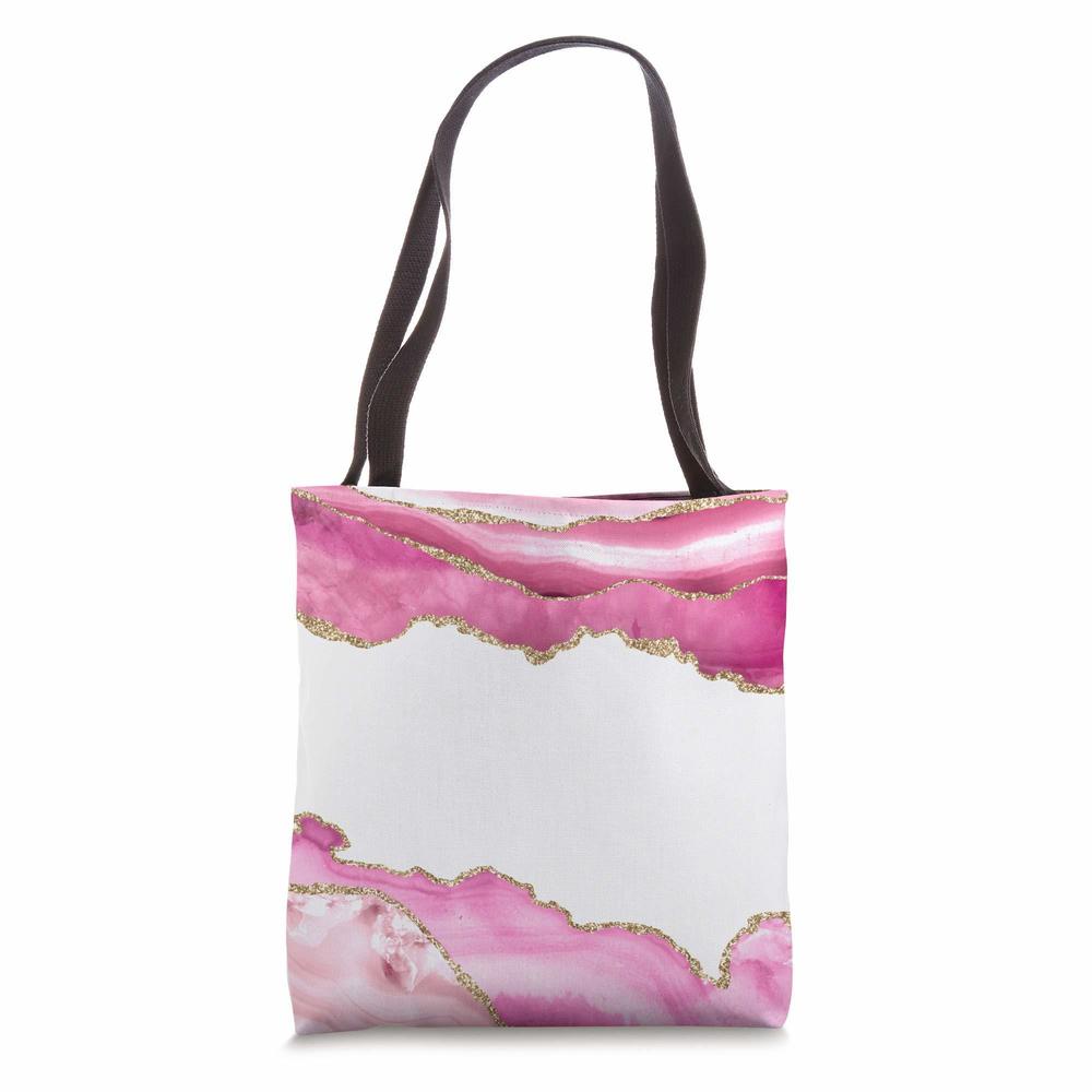 Girly Pink Marbled Agate Elegant Golden Chic Stylish Girlie Tote Bag :o)